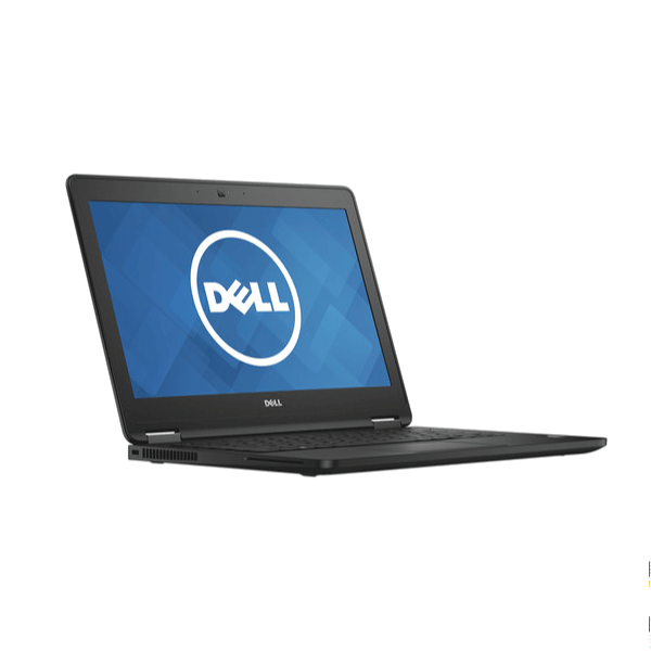 A Dell Latitude E7270 i7 6600U 2.6GHz 8GB 256GB SSD 12.5" W10P | 1yr Wty laptop is open at an angle, showing the Dell logo on a blue screen, set against a plain white background. This certified refurbished device is from Dell.