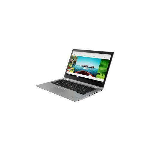 A Certified Refurbished Lenovo ThinkPad X1 Yoga G3 i5 8350U 1.7GHz 8GB 256GB Touch 14 W11P laptop with a black keyboard is open, showing a vibrant screen and web browser, angled slightly left on a white background.