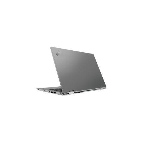 A slim, silver Lenovo ThinkPad X1 Yoga G3 i5 8350U 14 Touch (8GB/256GB) is partially open on a white background, showing ports and the keyboard. This Certified Refurbished device offers reliable performance with Windows 11 Pro and warranty.